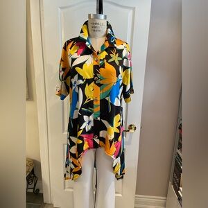 Women's Black Floral Button-Down Shirt - Vibrant Multi-Color